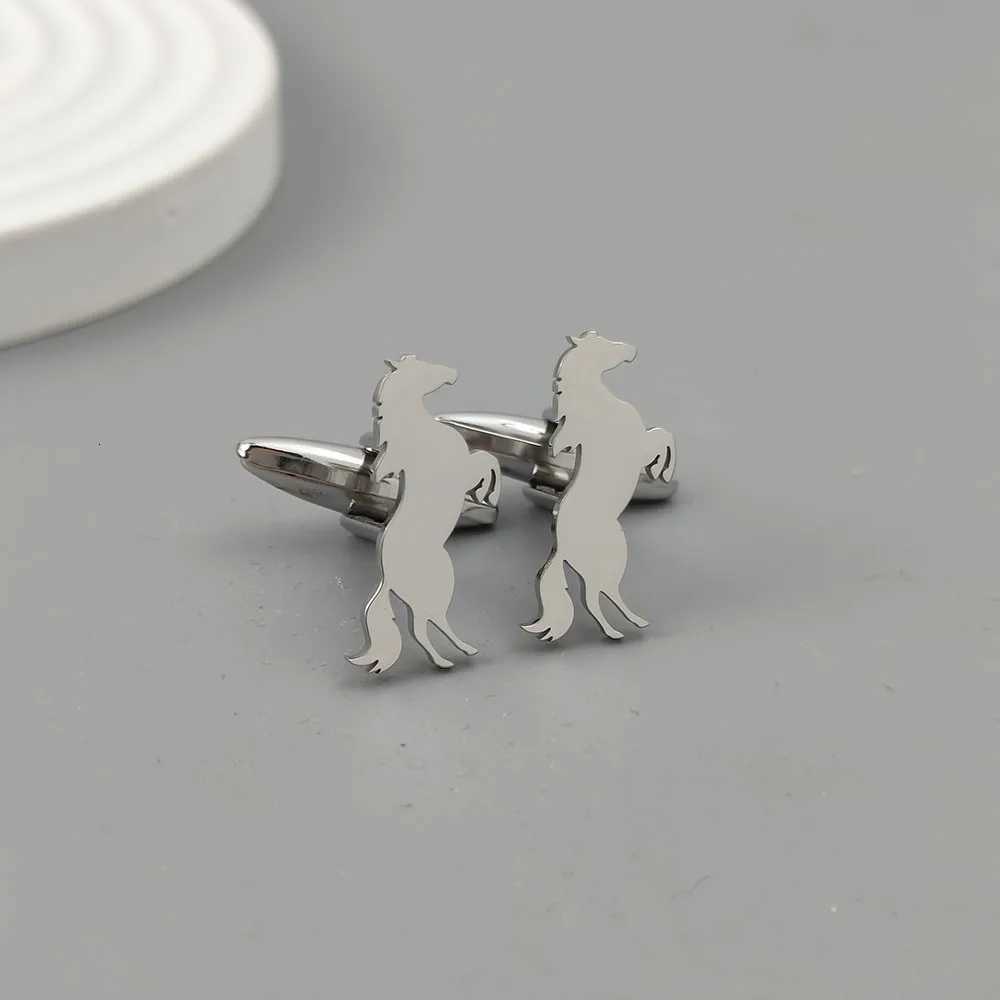 Links 316L Stainless Steel Cuff Plated 18K Gold Rearing Horse Cufflinks Ocean Animal Suit Business Men Metal Jewelry GiftW261017