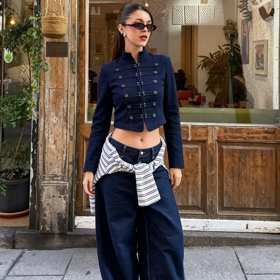 Women Short Denim Jackets Street Long Sleeve Vintage Casual Jean Coats Female Button Decor Autumn Slim Outerwears 261016