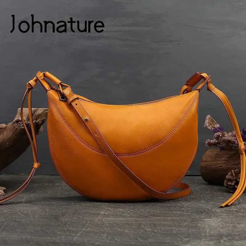 Evening Bags Johnature Genuine Leather Fashion Crossbody Bags For Women Versatile Natural Soft Cowhide Vintage Solid Color Shoulder Bags H261016