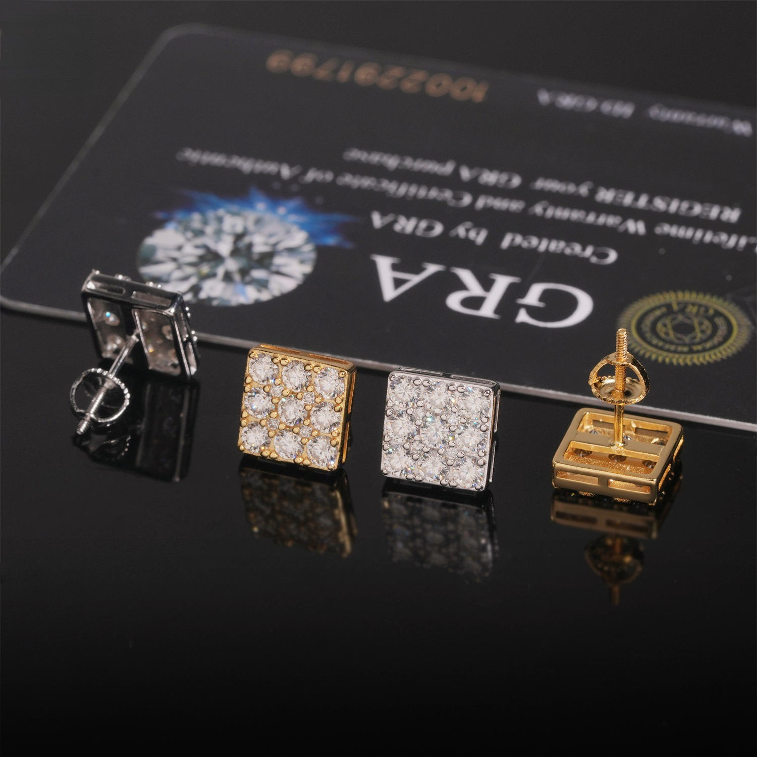 Best-selling 9.5mm square trendy earrings, S925 silver fully inlaid with moissanite, passes testing, suitable for men and women