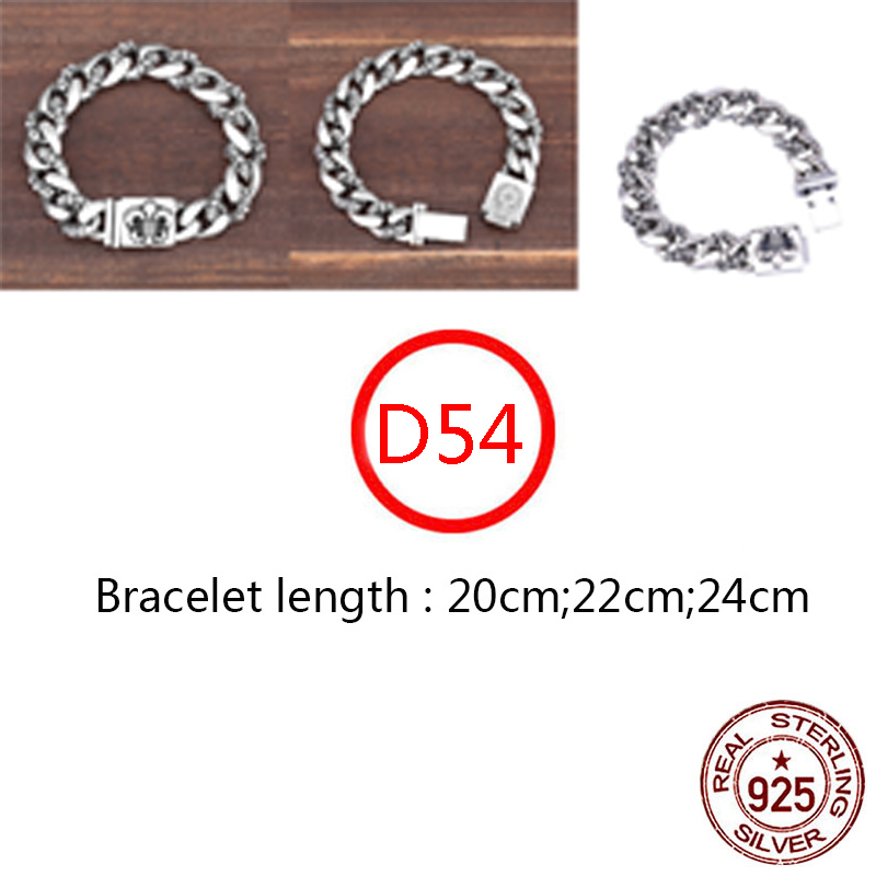 D54 S925 Sterling Silver Bracelet Fashion Letter Personalized Vintage Cross Flower Sacred Sword Heart Punk Hip Hop Jewelry Style Lover Gift