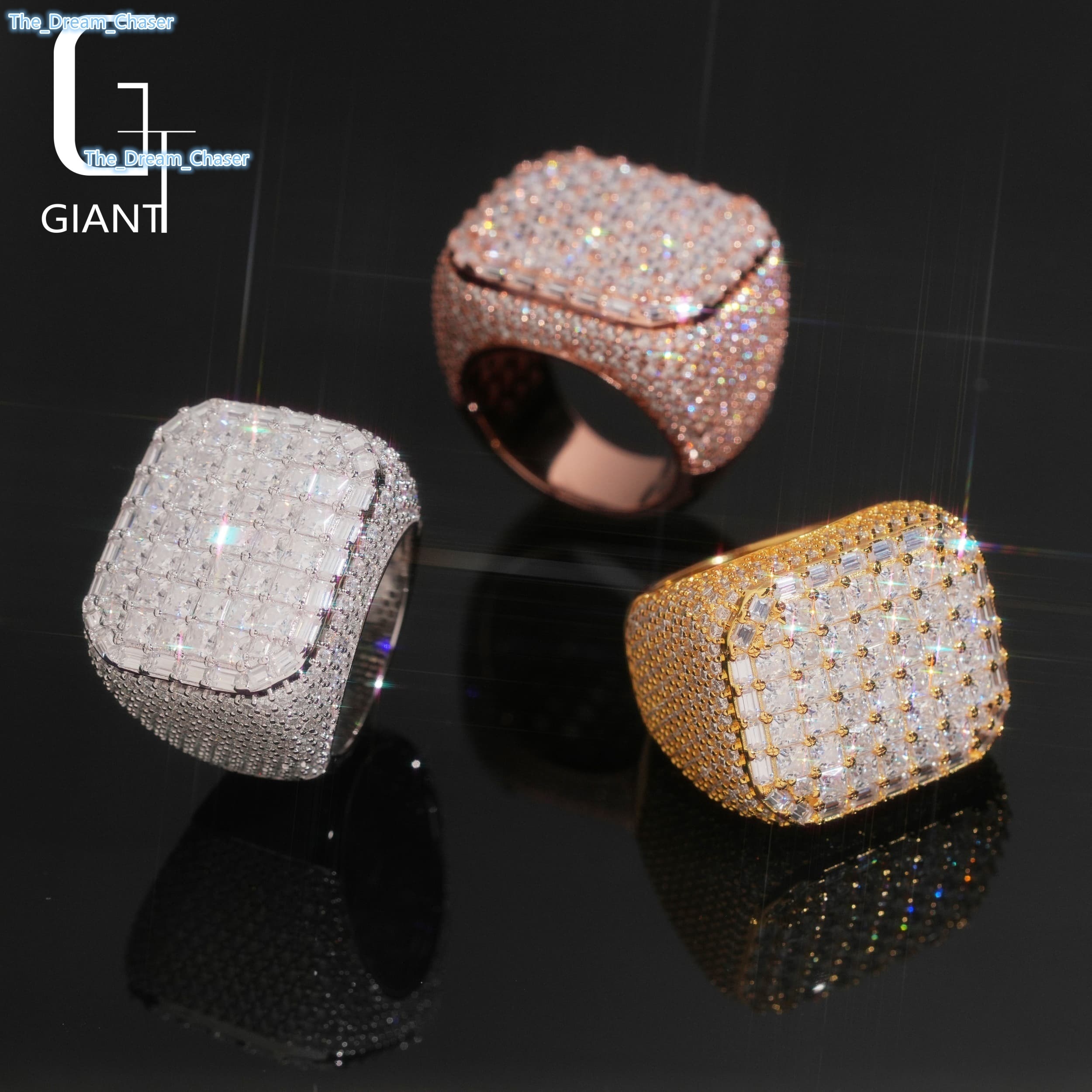 High Quality 925 Sterling Silver Gold Plated VVS Iced Out Moissanite Diamond Hip Hop Moissanite Diamond Men Ring