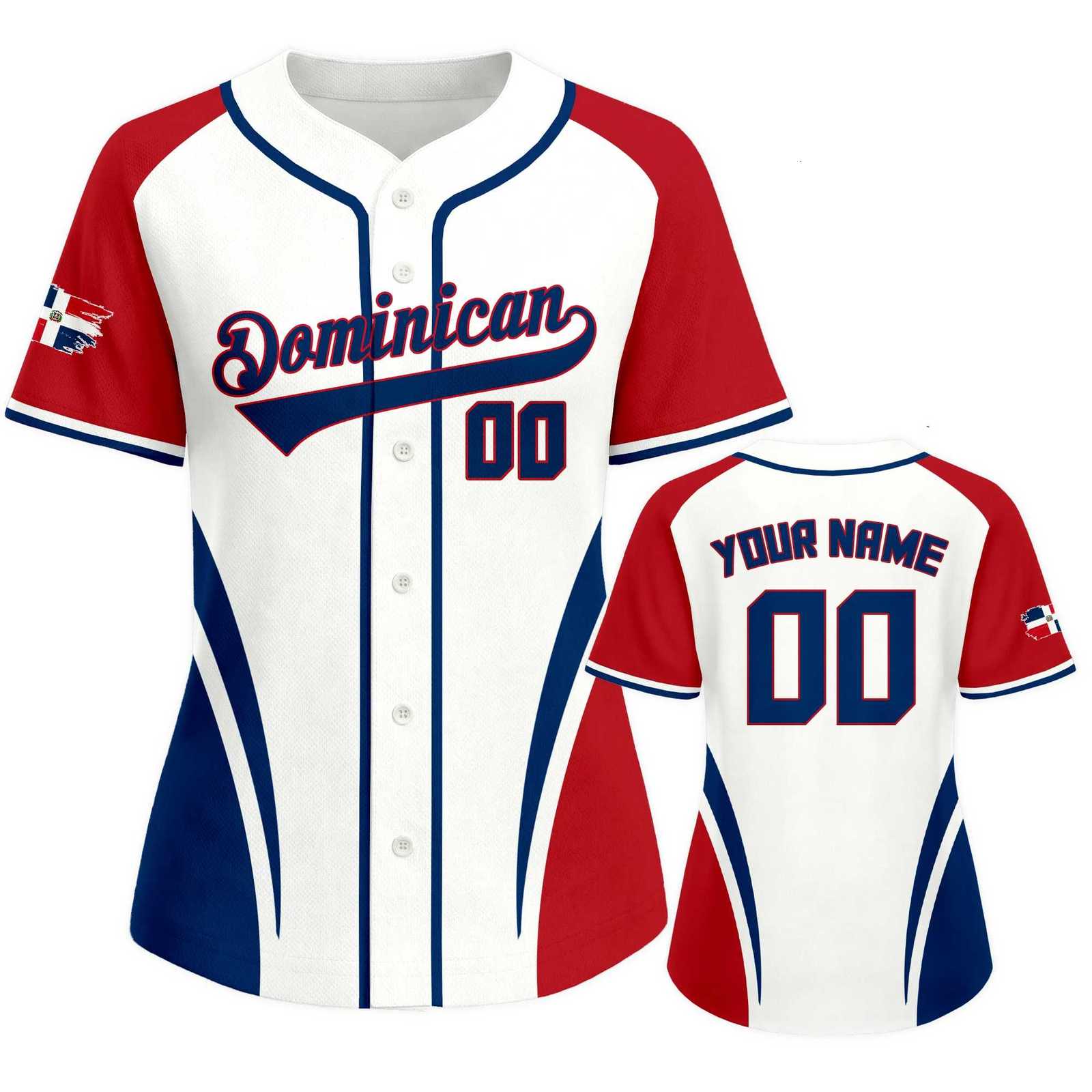T-Shirts Custom Dominican Baseball Men's for Women Personalized Baseball Uniform with Name Number Button Down Baseball Shirt SportwearW261017