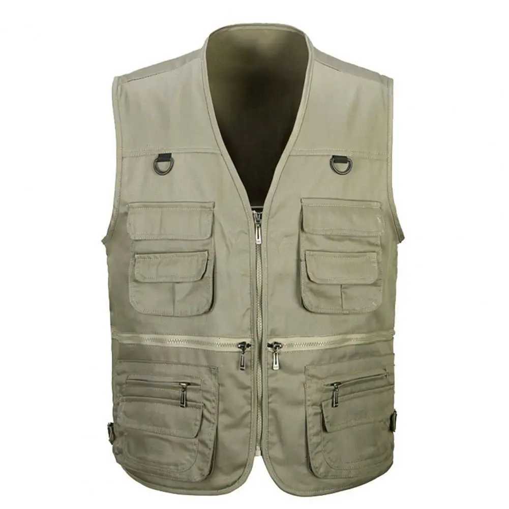 Vests Men Cotton Multi Men's Pocket Vest Summer New Male Casual Thin Sleeveless Jacket With Many Pockets Mens Photographer Baggy WaistcoatW2610