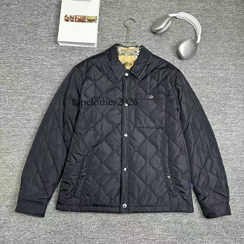 BBR designer cotton jacket 2025 Autumn/Winter New Men's Reversible Lapel Diamond Check Coat High-Quality Cotton Jacket Trendy