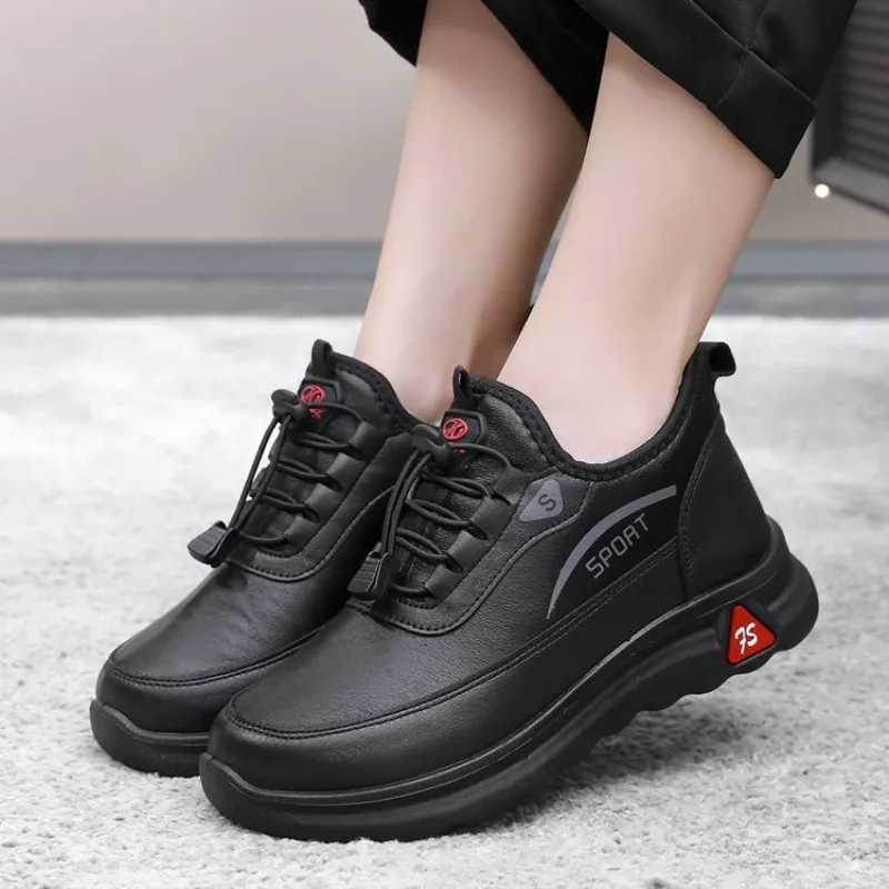 Casual Shoes Women's Winter Waterproof Fleece Lined Casual Shoes Slip On Elastic Lace Thick Sole Warm Walking Sneakers H261016
