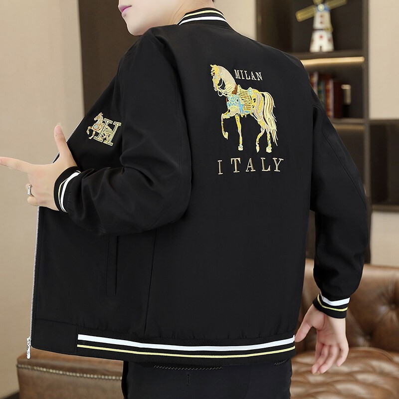 Men New European Style Embroidered Flight Baseball Jacket Slim Fit Trendy Casual Outerwear Soft Comfortable Handsome Daily Street Coat For Men