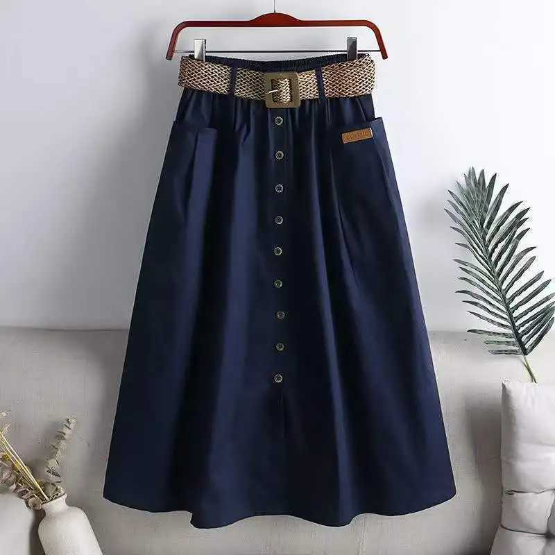 Loose Skirts Summer Solid Color Casual with Belt Skirts Women Vintage Aesthetic Chic Party Dress Female High Waist Sexy Femme Clothes W261017