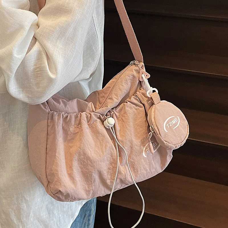 Shoulder Bags Summer Korean Style Nylon Tote Bag Pink Casual Versatile Shoulder Crossbody Saddle Handbag H261016