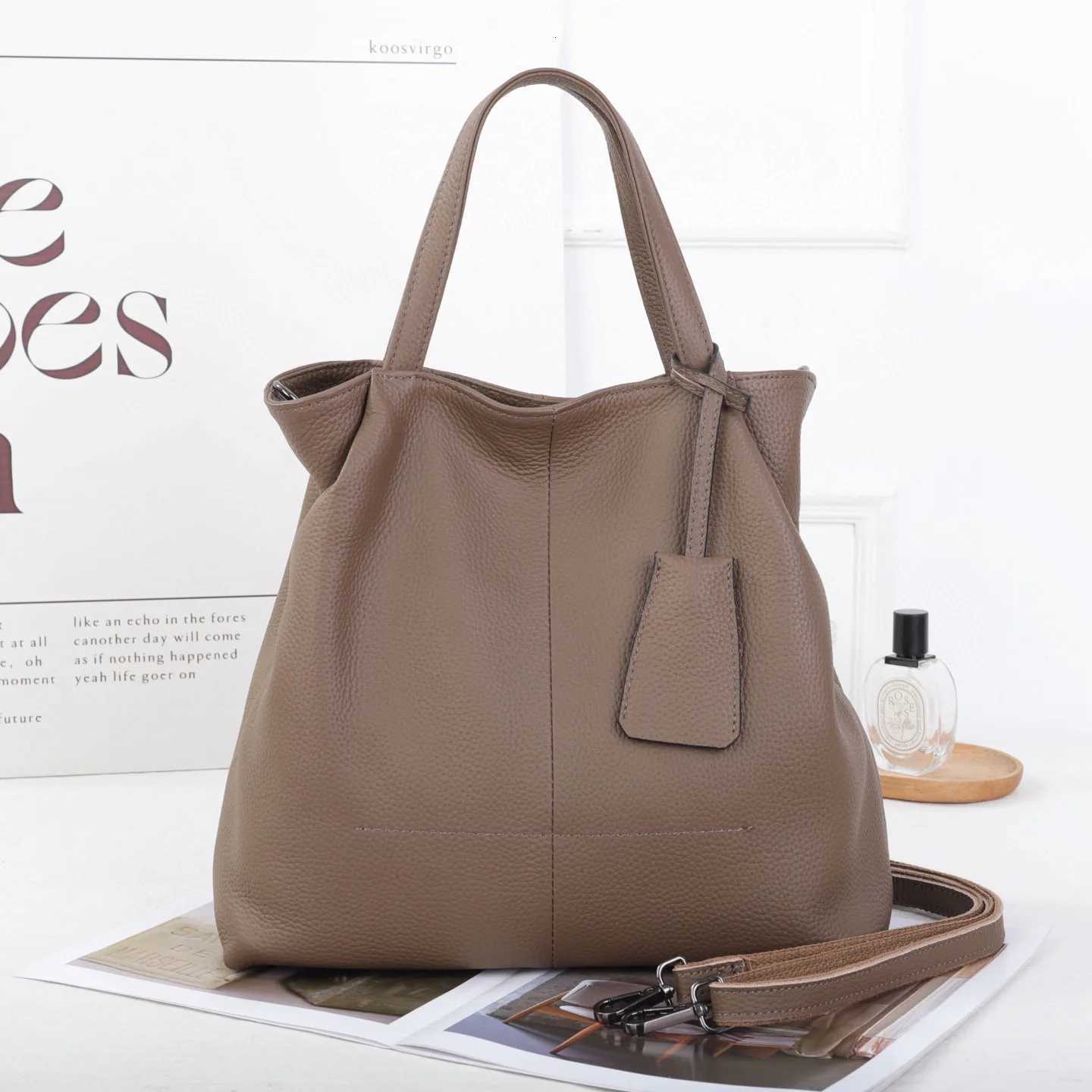 Evening Bags Genuine Grade Cow Leather Women's Large Shoulder Crossbody Bucket Bag Designer Ladies Fashion Handbag for Woman New H261016