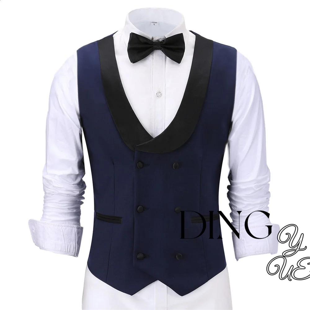 Casual Double Breasted Fashion Men's Suit Vest Regular Fit Shawl Lapel Waistcoat Formal Business Slim For Wedding Groomsmen 261015
