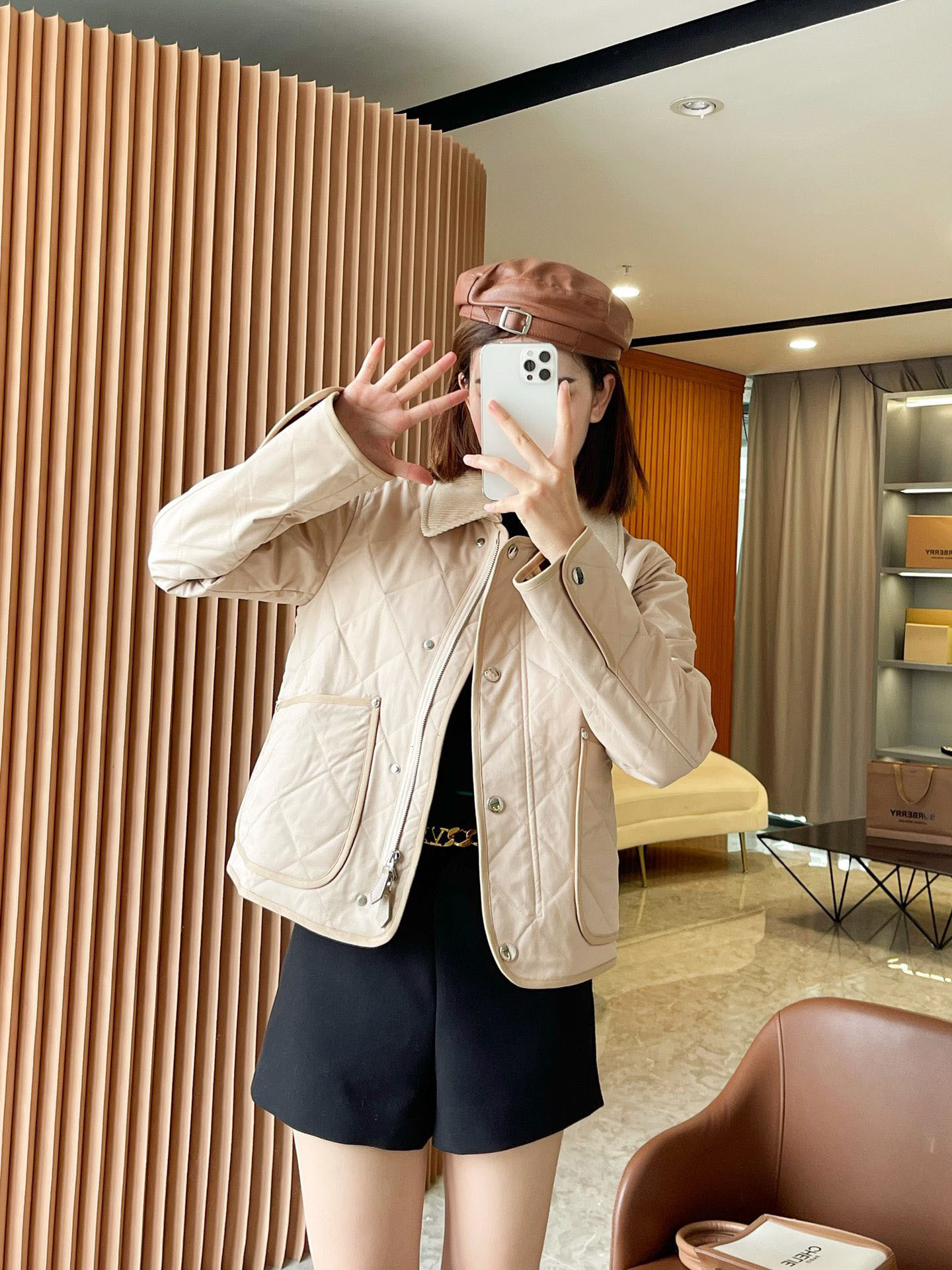 Foreign Trade High Version Autumn Winter New BBR Corduroy Collar Diamond Stitching Barn Short Jacket Style Cotton