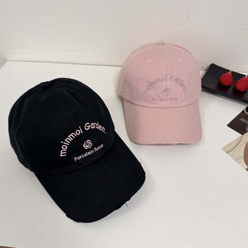 Women's Spring Summer New Floral Letter Embroidery Baseball Korean Street Fashion Vintage Distressed Duckbill Cap for Men