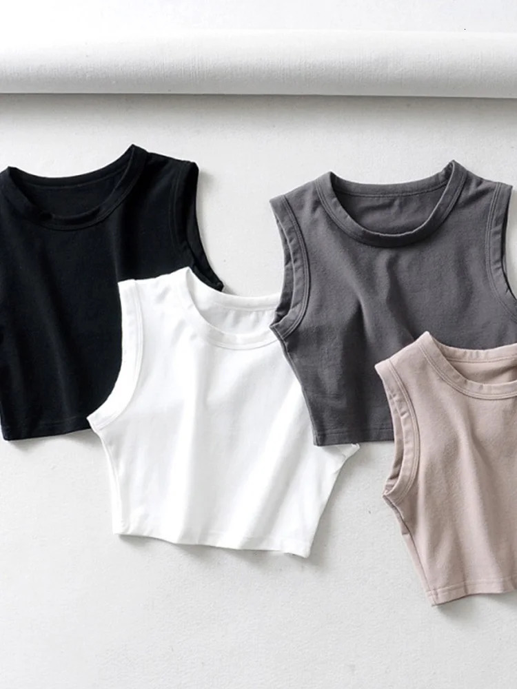 2024 Summer vintage white crop top biker black punk sexy tank top korean streetwear cropped sleeveless feminino 261016