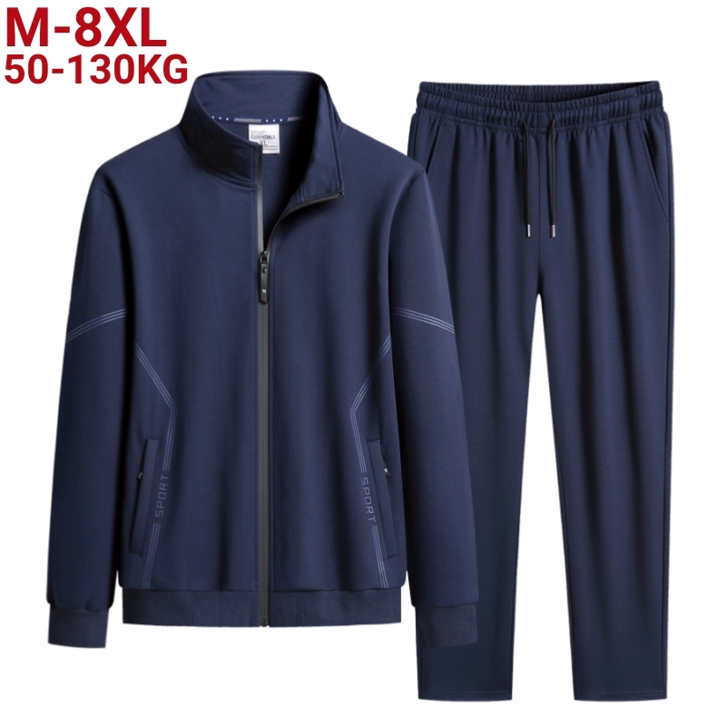 New Spring Black Tracksuit Men Plus Size 8xl 7xl Streetwear Baseball Jacket+Pants 2 Piece Jogger Sets Casual Sweat Suits