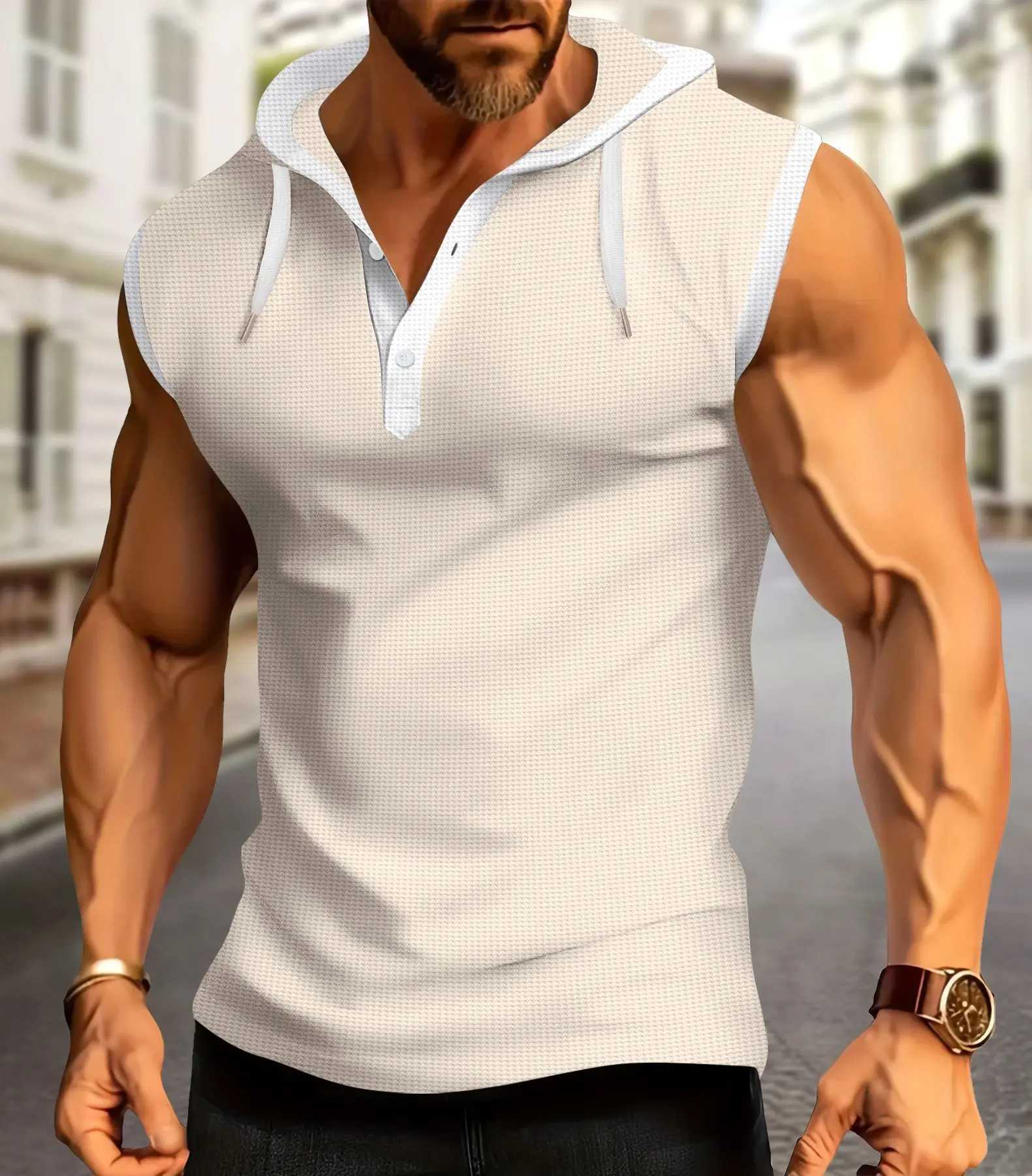 Sleeveless Men Hooded Men's Vests Shirt Casual Gym Tank Top Male Breathable Bodybuilding Vest Basketball Shirt Fashion Singlet Man ClothesW2610