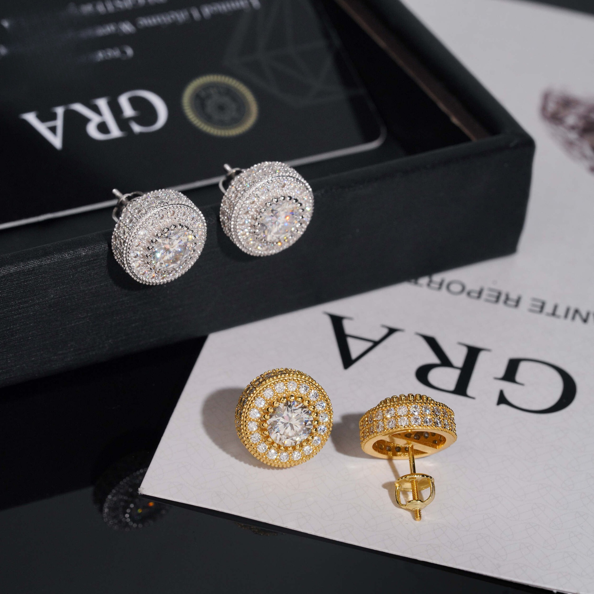luxury full-diamond VVS moissanite 13mm round stud 925 silver earrings party fashion trendy item