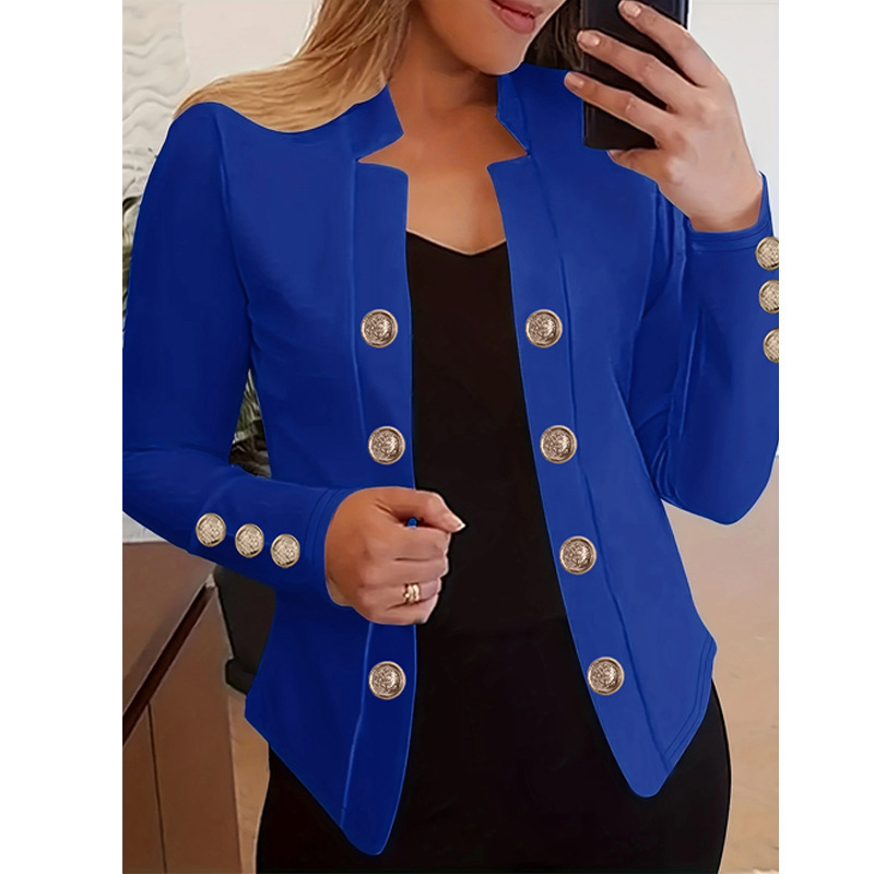 Women New European American Style Double Breasted Blazer Long Sleeve Top Trendy Elegant Casual Business Soft Breathable Daily Street Outerwear For L