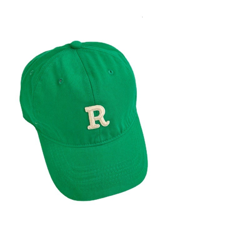 Solidcolor women's baseball with R letter embroidery soft brim unisex Korean style simple and versatile duckbill cap