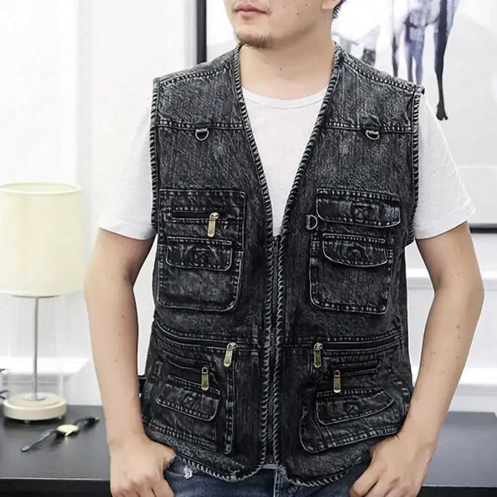 Men Men's Autumn Vests Spring Vest Multiple Pockets Solid Color Streetwear Plus Size Loose V Neck Sleeveless Outerwear Waistcoat for FishingW26