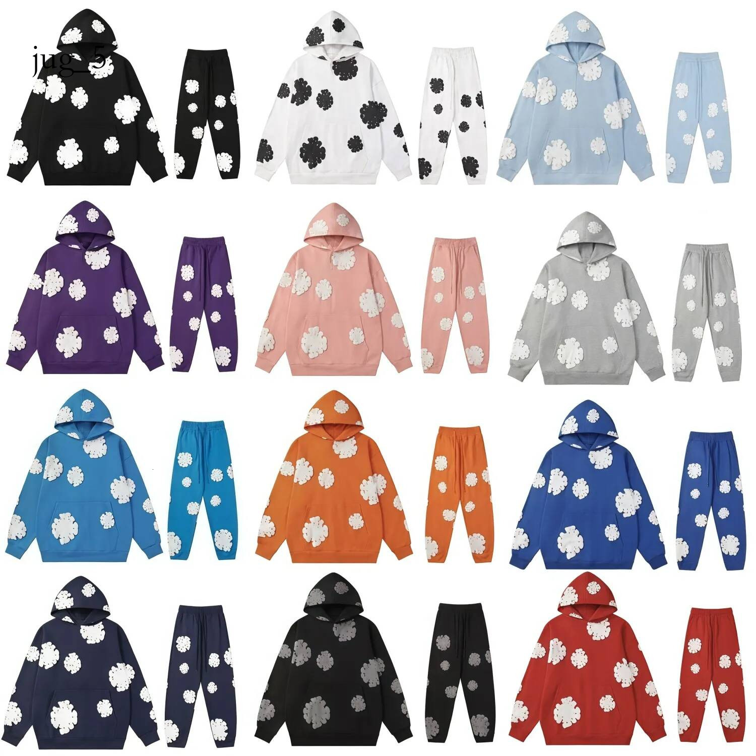 Denim Hoodie Designer Hoody Pants Cotton Wreath Foam Print Oversized Kapok Flower Graphic Pullover Streetwear Hooded Men Women Hot Sale Wreath Sweat