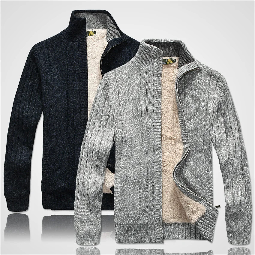 Men's Winter Sweater Male Clothes Thick Fleece Casual Cardigan Knitted for Men Coat Warm 261012