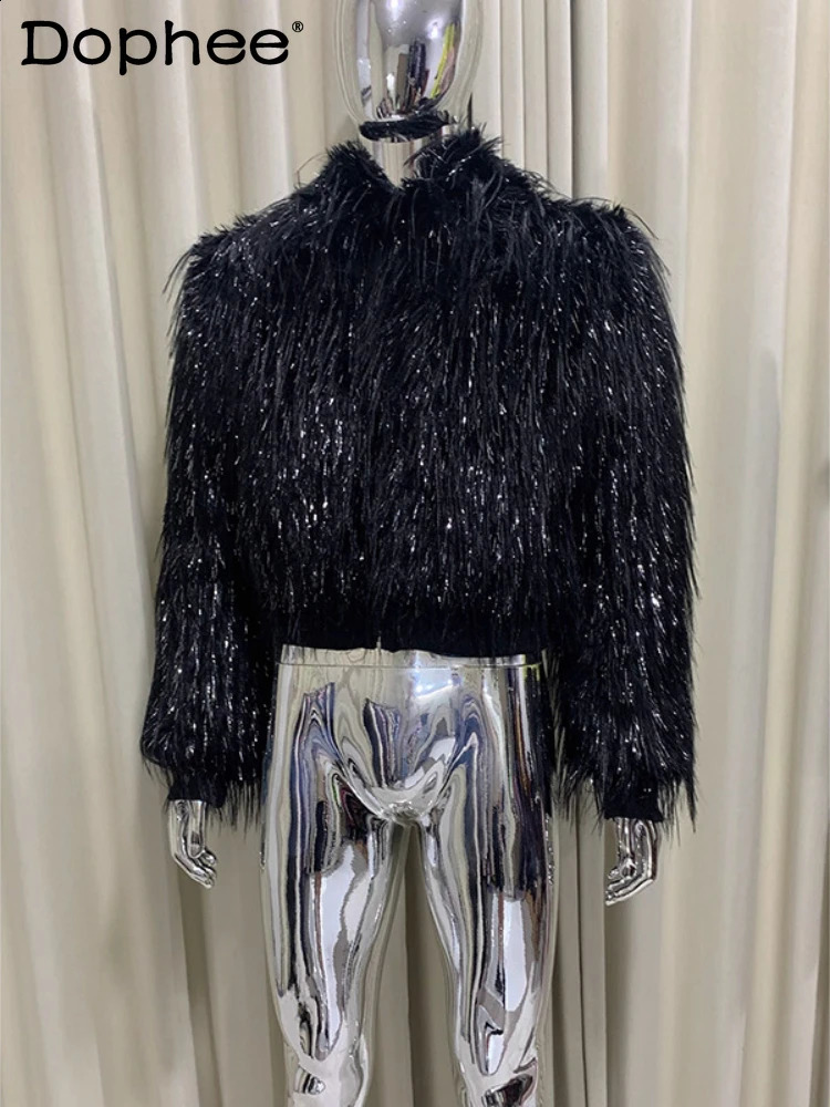 2025 Autumn Winter Men's Fashion Handsome Faux Fur Coats Padded Thickened Lapel Shiny Silk Ecofriendly Jackets 261012