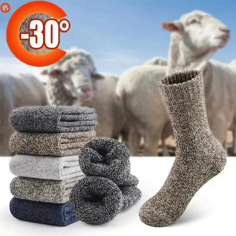 3 Pairs Winter Warm Thick Towel Bottom Man Socks Wool Male Slipper Merino Against Cold Snow 3944 261017