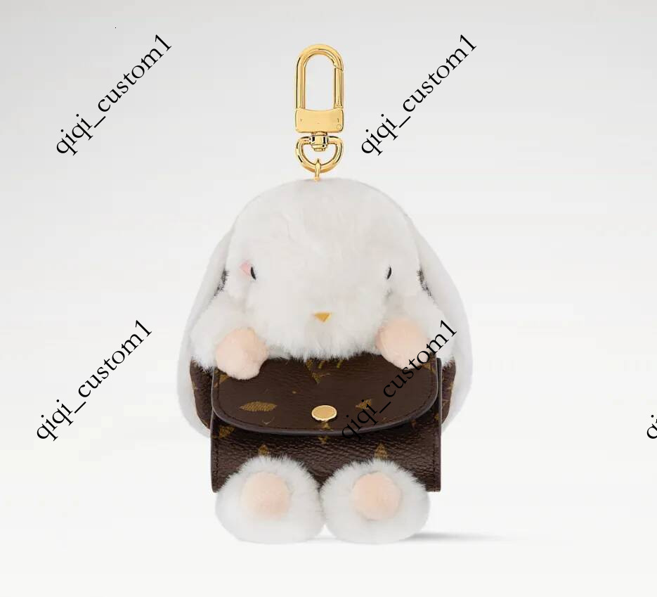 With BOX BUNNY Designer Keychains Fashion Lanyards Furry Cute Doll Luxury Bag Charms Earphone Case Women Girls Accessories