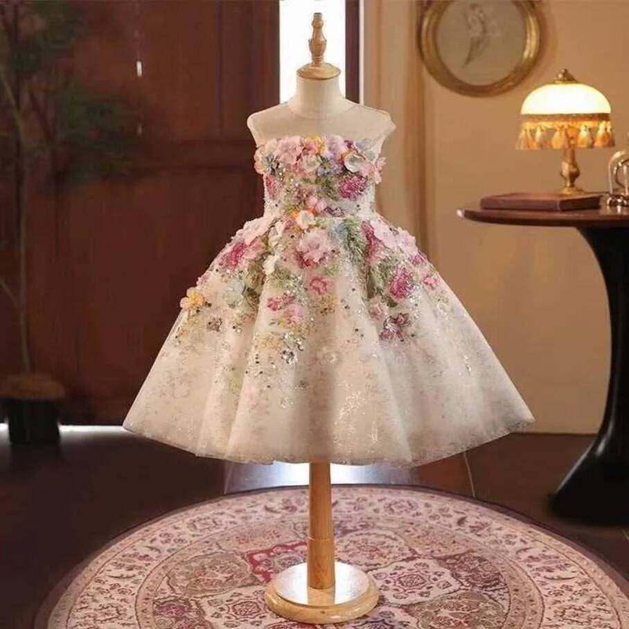 2026 New Girl's Dresses Girls' High End French Mori Summer Birthday Flower Child Small Host perfume Piano Dress Children Princess Skirt co