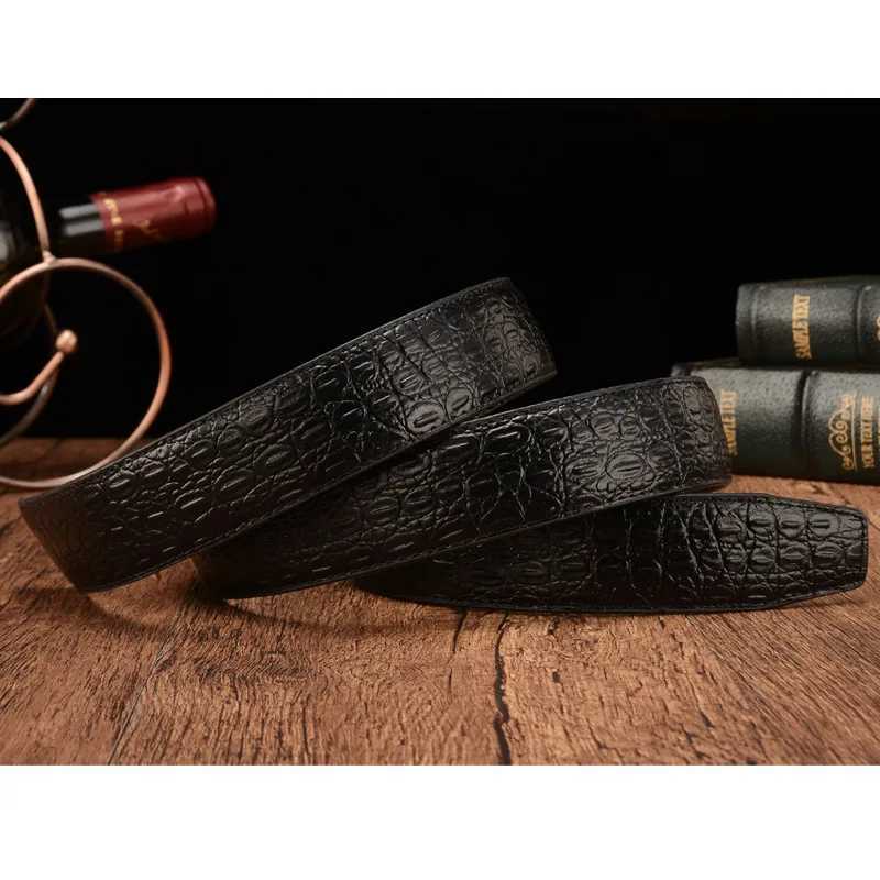 Leather Designer Belts Men Genuine crocodile grain Strap Luxury No Buckle Business Automatic Belt Ceinture Homme M261016