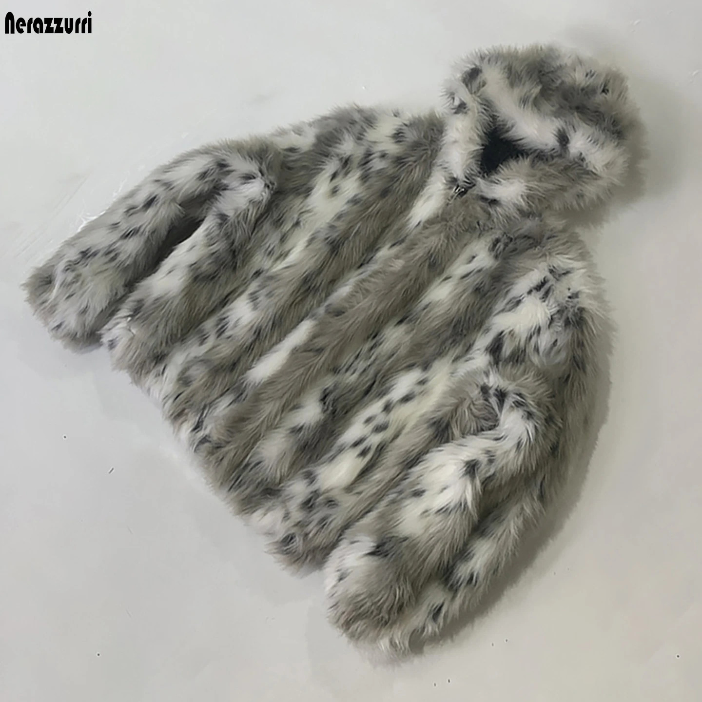 Nerazzurri Winter Short Colorful Leopard Print Thick Quilted Warm Hairy Faux Fur Coat Men with Hood Zipper Fluffy Jacket 2026 261012