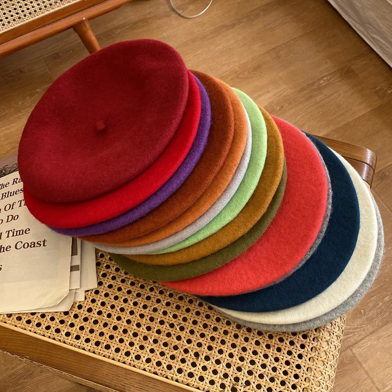 Thick Warm Wool Woolen Beret Hat 70g Weight Girl Women Casual Vintage Round Artist Pumpkin Hat Caps Gorros261016