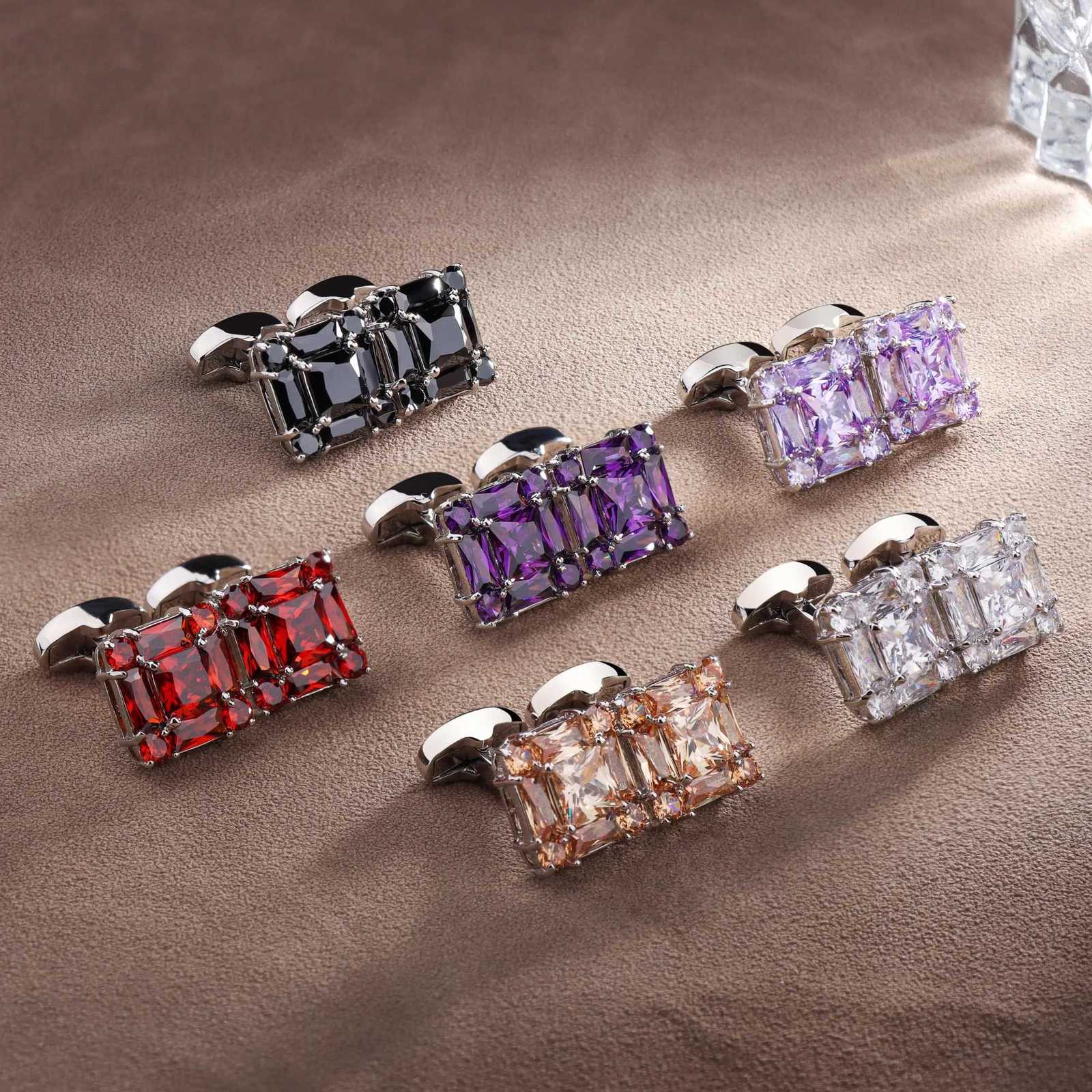 Zircon Cuff Links Square 3A Cufflinks for Men Silver Tone 23mm Multi Color Crystal Shirt Cuff Links Wedding Party Formal Gift HAWSONW261017