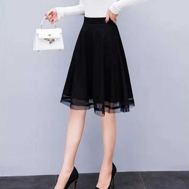 Simplicity Fashion Female Mesh Skirts Spliced Solid Color Skirt Summer Office Lady All-match Pockets Mini Skirts Trend Women's Clothing W261017