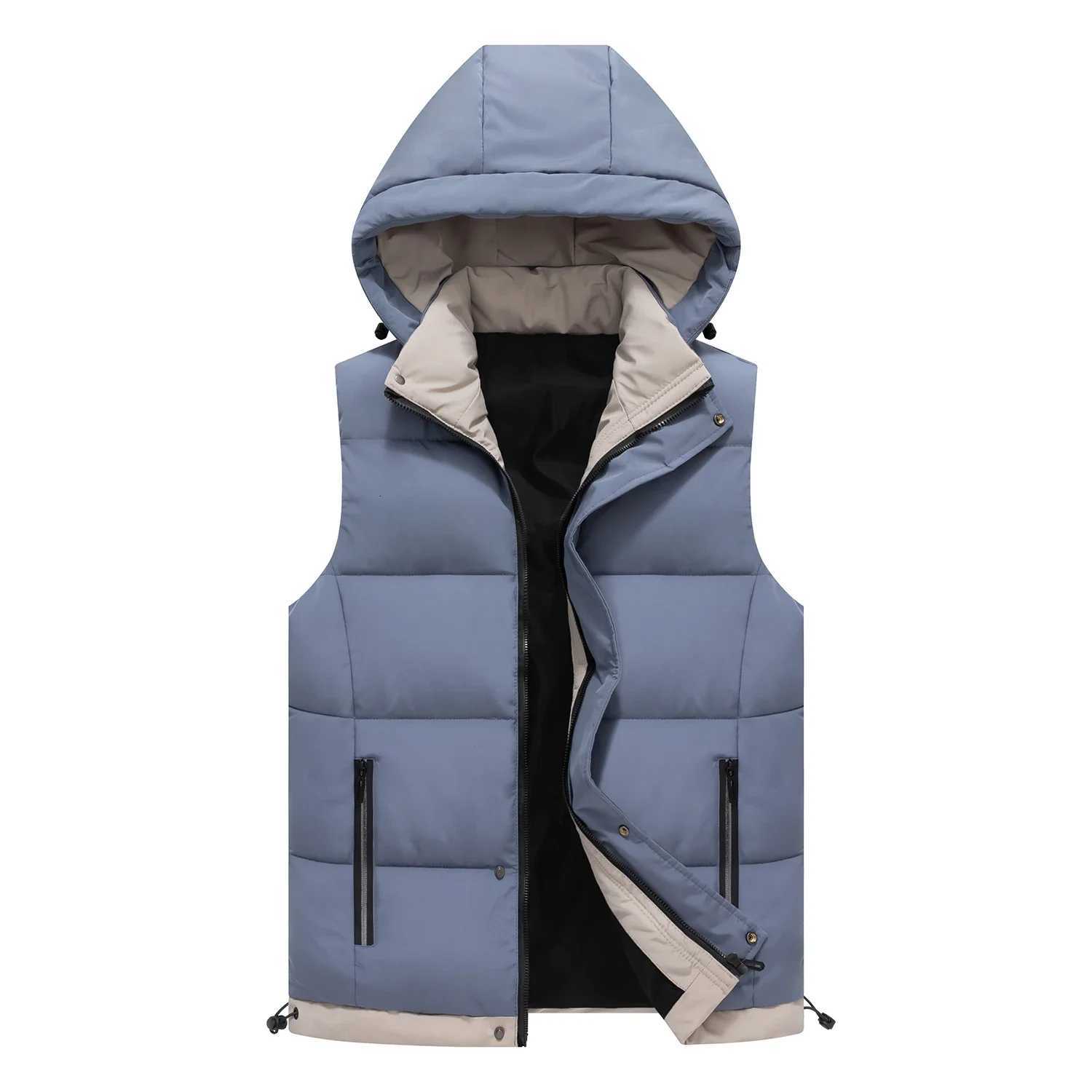 Vest Men's Winter Vests Autumn Men Fashion Hooded Warm Sleeveless Jacket Coat Mens Windproof Waistcoat Streetwear Solid Outwear Vests MenW26101