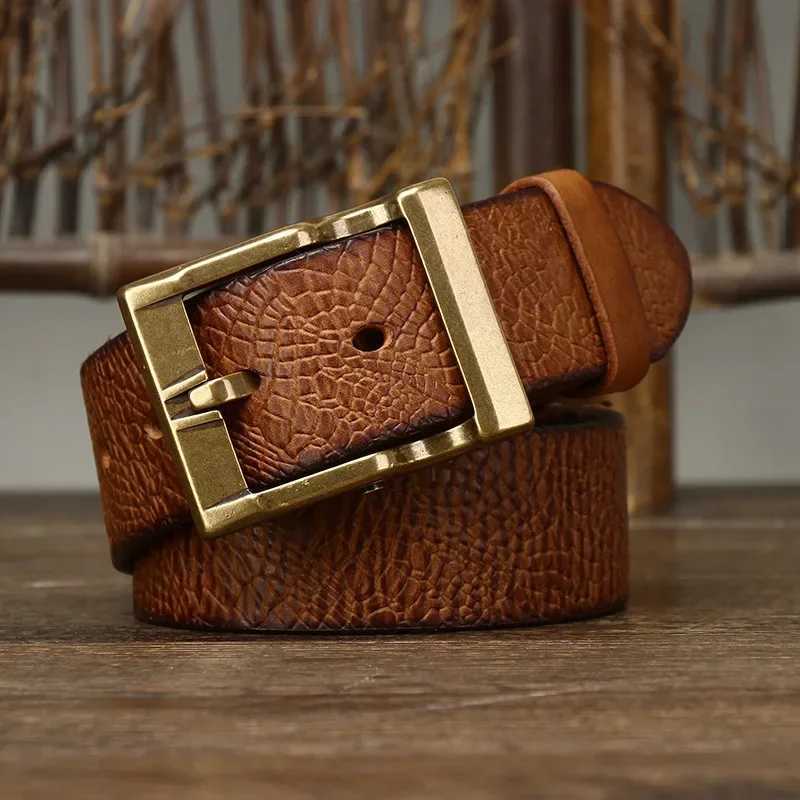 Wide Pure Cowhide Genuine 3.8 Leather for Men's High Quality Jeans Brass Buckle Belts Cowboy Waisand Male Fashion Designer M261016