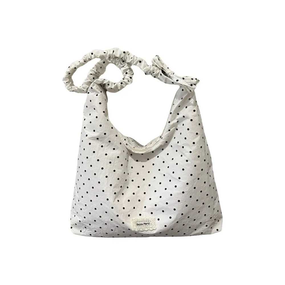 Shoulder Bags Ruched Handle Polka Dot Shoulder Bag Korean Style Lightweight Tote Bag Hobo Bag Large Capacity Women Handbag Women H261016