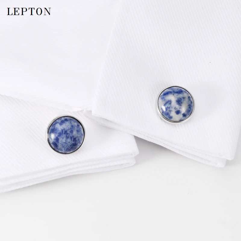 Spot Cuff Sale Links Hot stone Cufflinks for Mens Shirt Cuff links Low-key Luxury Lepton Brand High Quality Round Blue Stone CufflinksW261017