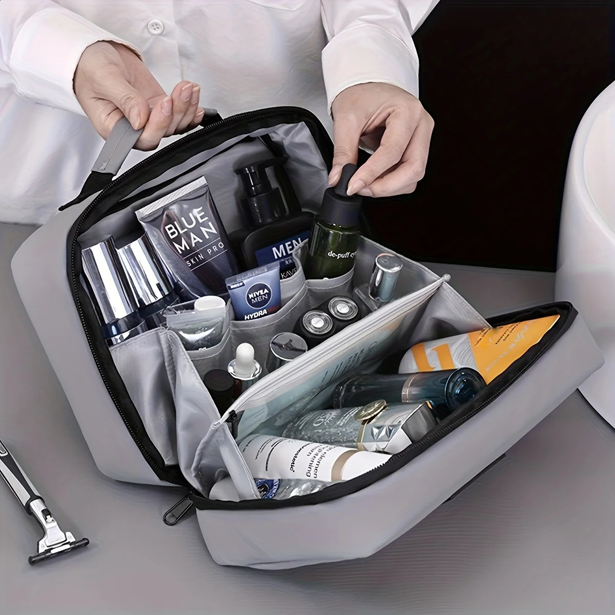 Men's Double Open Makeup Storage Bag Portable Zipper Clre And Beauty Business Travel Toiletries Organizer Bags 261009