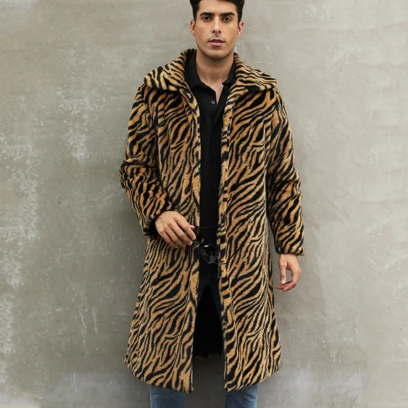 WHXR 2026 Winter Man Faux Fur Jacket Fashion Printed Long Sleeve Male Overcoat Streetwear Loose Casual Men Warm Outerwear 261012