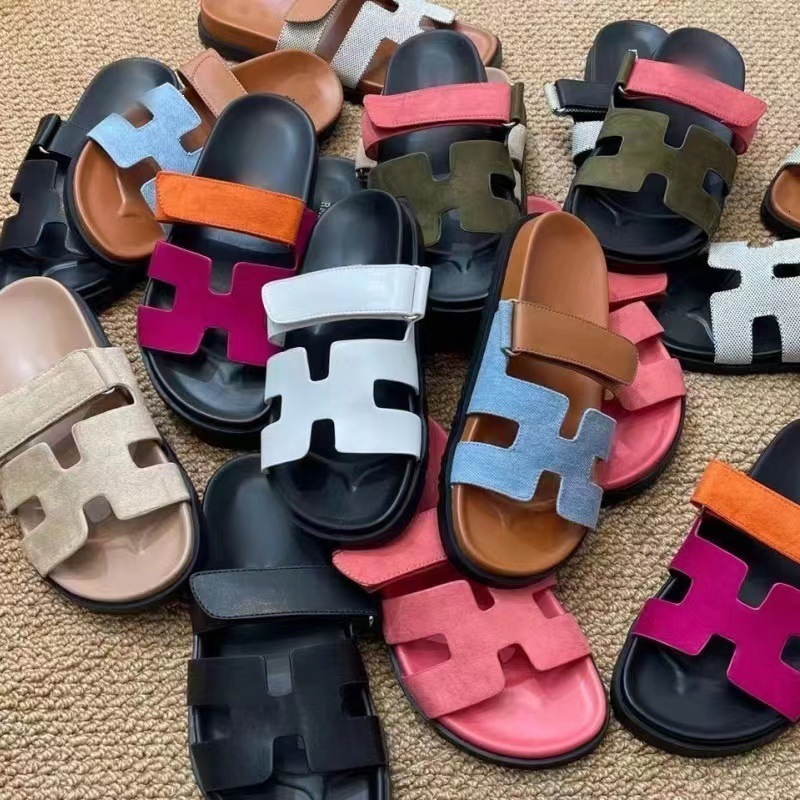 Summer New Women Platform Sandals H Cut-out Adjustable Velcro Suede Sole Non-slip Comfortable Casual Outdoor Beach Slippers Plus Size