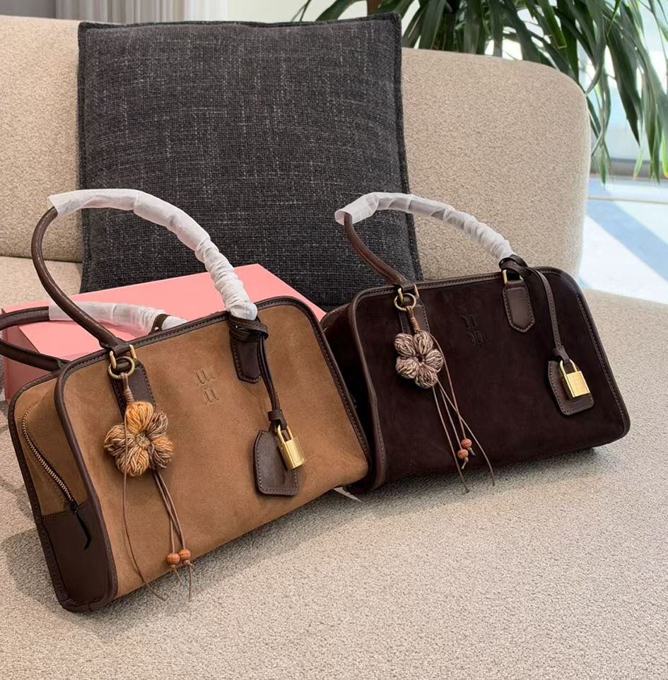 Suede Bowling bag designer Boston bag womens Commuting briefcase Top quality new color scheme large capacity Coat pairing for autumn and winter