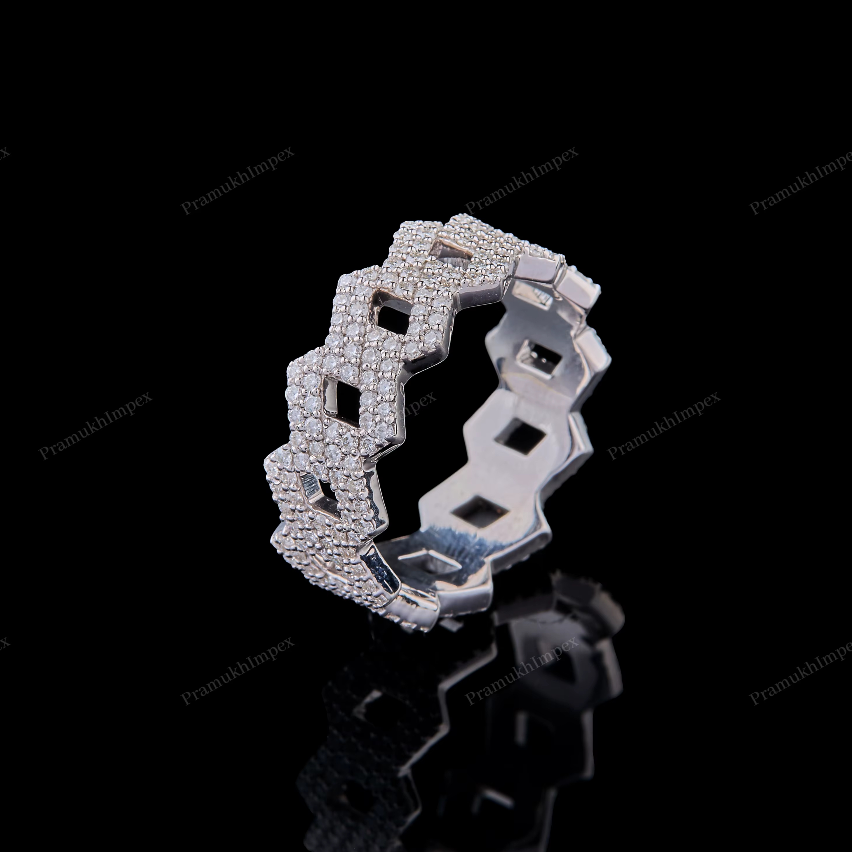 Factory Direct High Quality Hip Hop 925 Sterling Silver Moissanite Iced Cuban Link Ring Rose/Yellow/White Gold Plating Prong