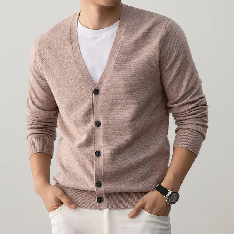 WHXR Man Knitted Cardigans Autumn Singlebreasted Vneck Men Sweater Coat Thin Breathable Long Sleeve Versatile Male Tops 261012