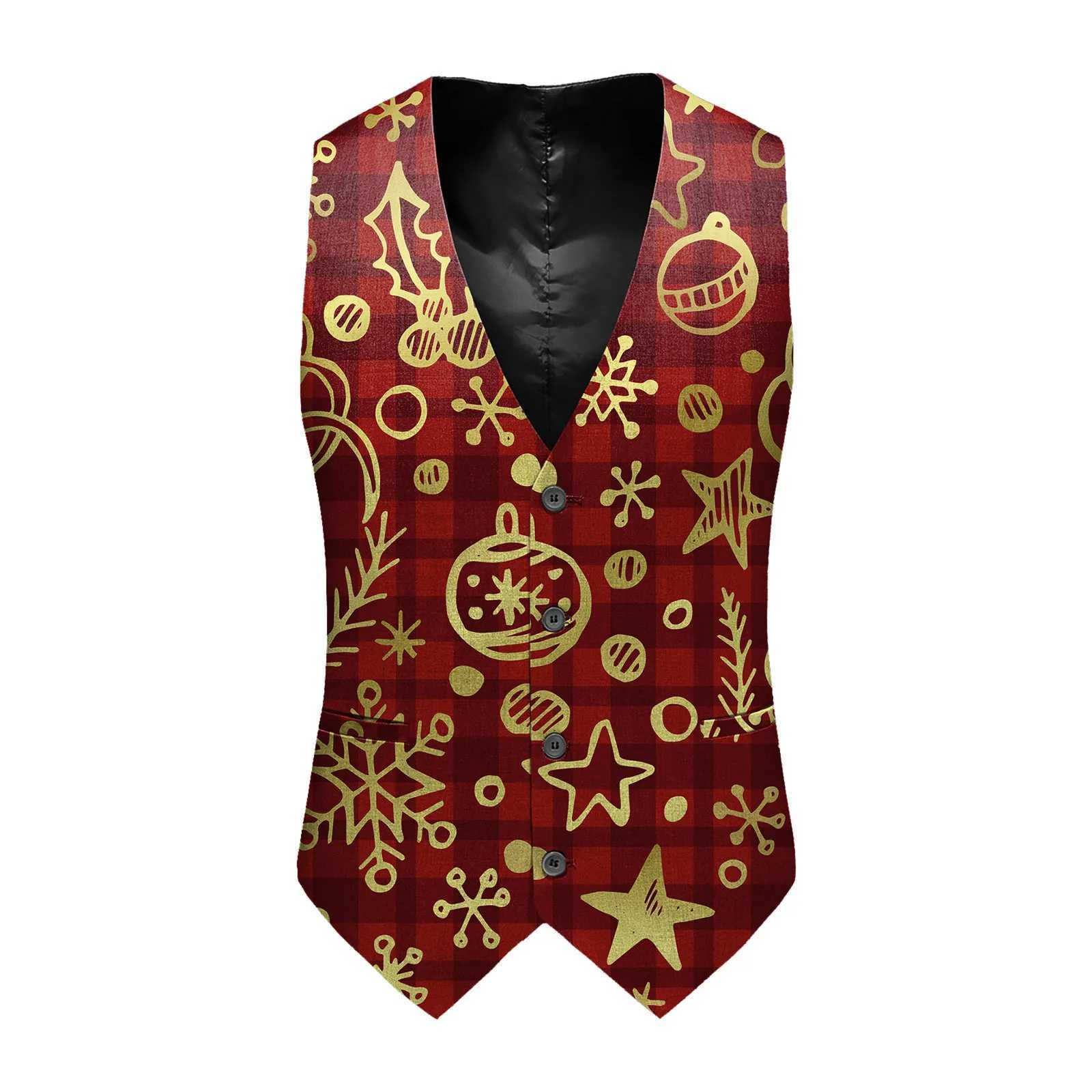 Dress Vintage Men's Vest Vests For Men Single Breasted Christmas Santa Print Winter Casual Suit Vest Men Tank Top Slim Fit Sleeveless JacketW26