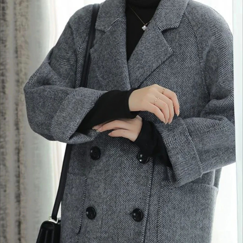 Plain Double Breasted Women's Trench Wool Blends Coat on Sale High Quality Ladies Jackets Korean Style Clothing Outerwears 261010