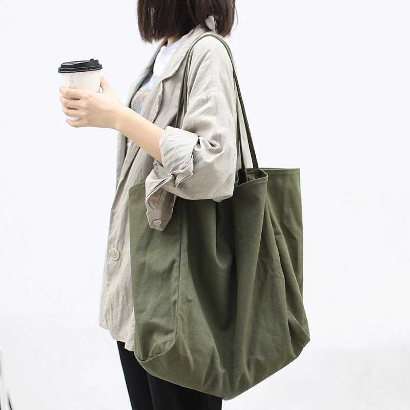 Shoulder Bags Ins Large Capacity Canvas Tote Bag Commuting Shopping Bag Fabric Bag Solid Color Tote Bag Lazy Style H261016