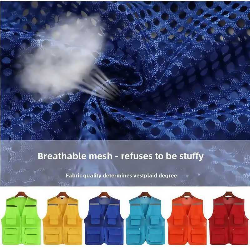 Vests Printed Thin Mesh Men's Vest Multi-pocket Outdoor Team Uniforms Camping Fishing Express Delivery Logistics Breathable Workwear.W261017