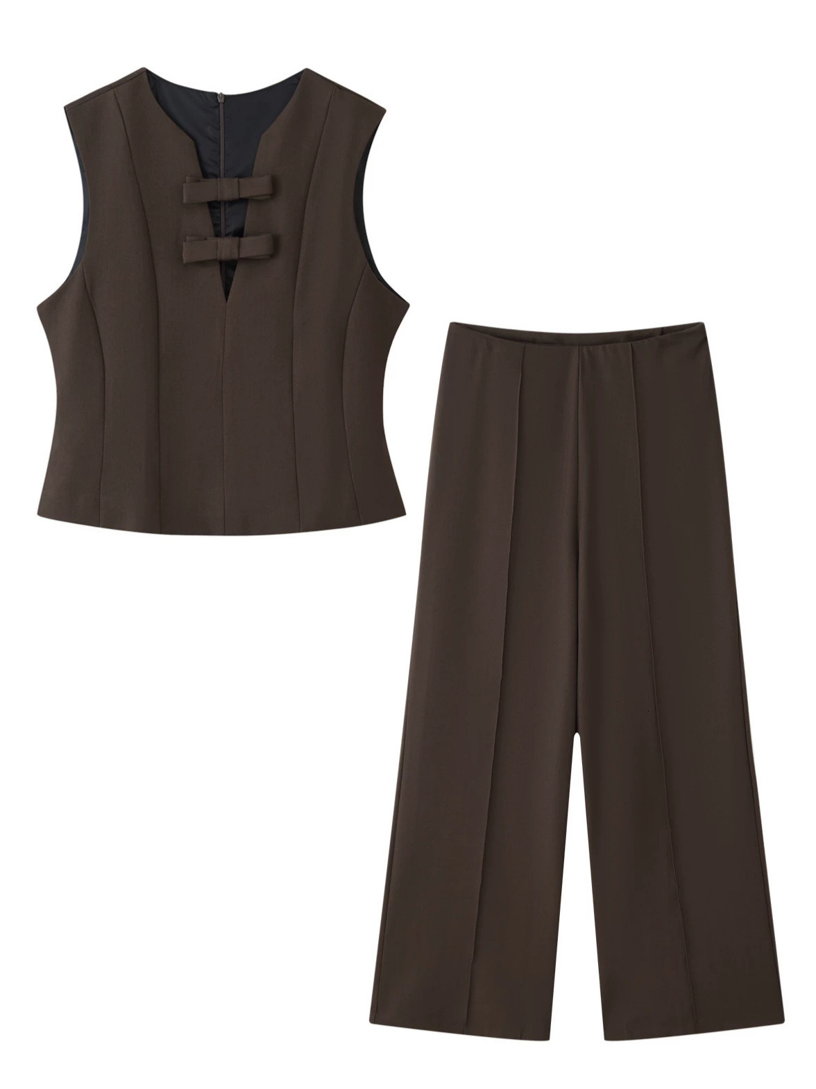European and American style women's fashion new arrivals: trendy solid-color V-neck sleeveless vest top paired with casual long pants set